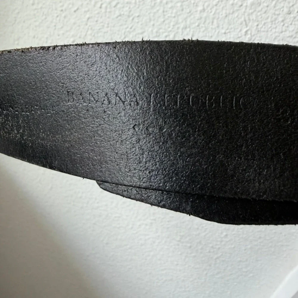 Banana Republic Leather Belt Mens 36 Black Brass Roller Buckle Casual Jeans
